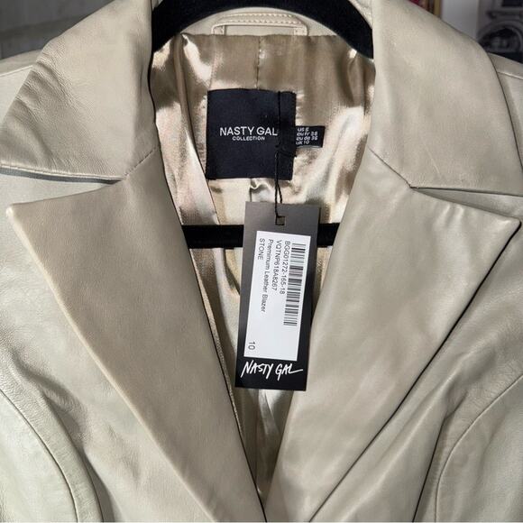 Nasty Gal 6 Genuine Leather Blazer Beige Taupe Fitted Jacket - Picture 5 of 9